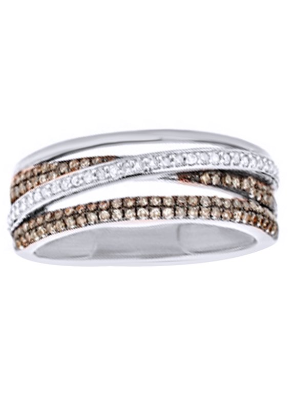 Champagne & White Natural Diamond Orbit Ring in 10k White Gold