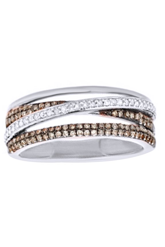 Champagne & White Natural Diamond Orbit Ring in 10k White Gold