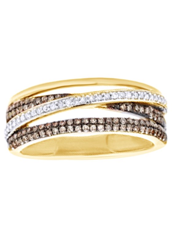 Champagne & White Natural Diamond Orbit Ring in 10k Yellow Gold