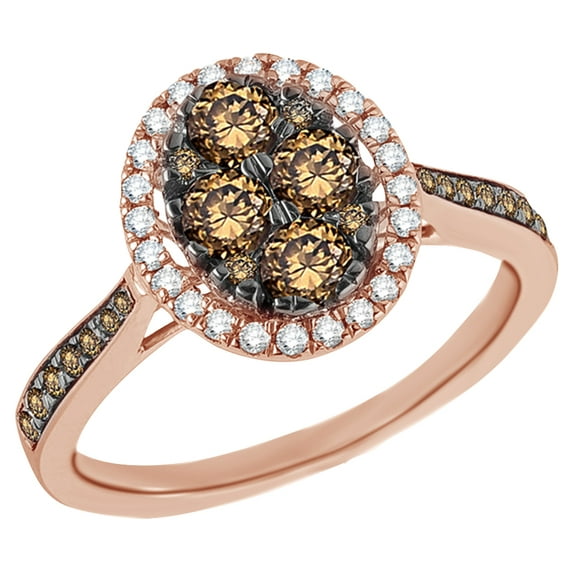 AFFY Champagne & White Natural Diamond Oval Frame Cluster Ring in 10k Rose Gold