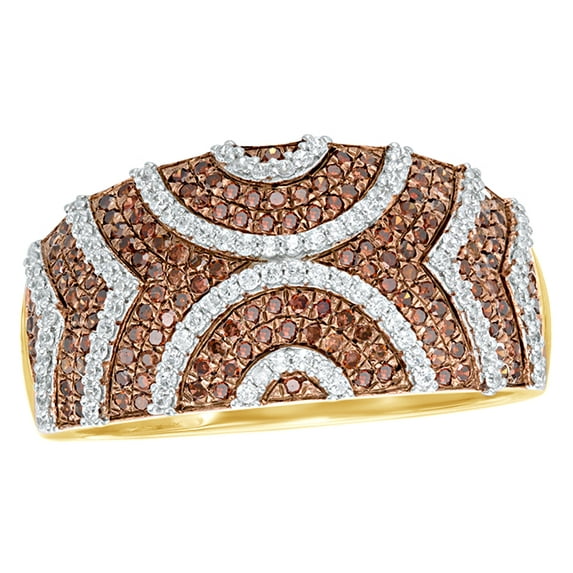 AFFY Champagne & White Natural Diamond Patterned Dome Ring in 10k Yellow Gold