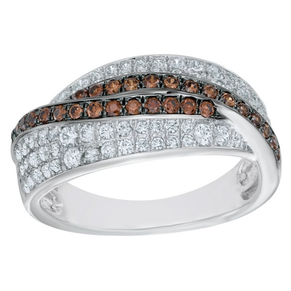 AFFY Champagne & White Natural Diamond Ring in 10k White Gold (0.75 Cttw)