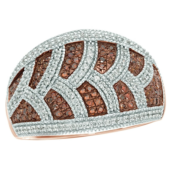 AFFY Champagne & White Natural Diamond Scallop Pattern Domed Ring in 10k Rose Gold