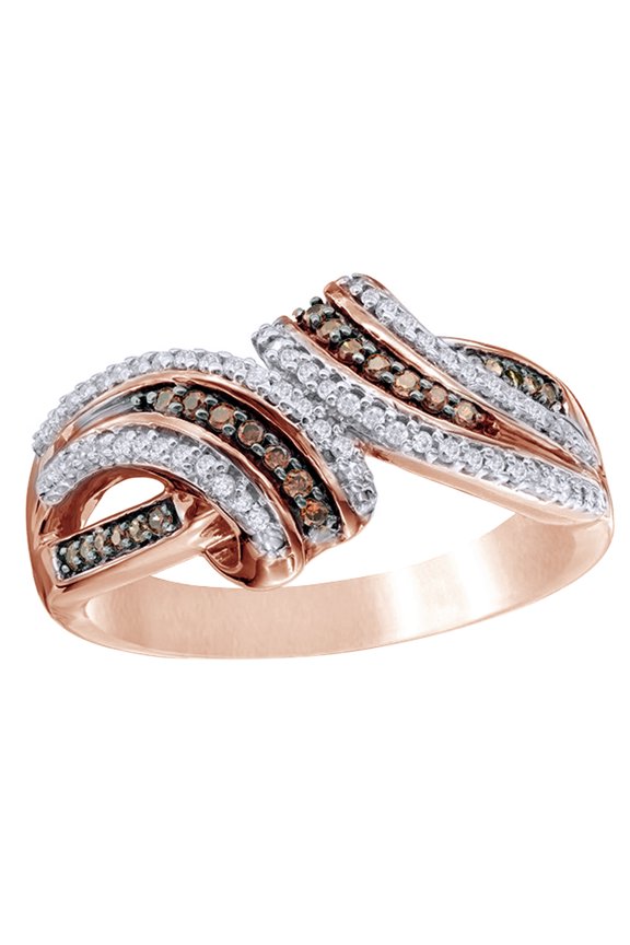 Champagne & White Natural Diamond Split Bypass Ring in 10k Rose Gold