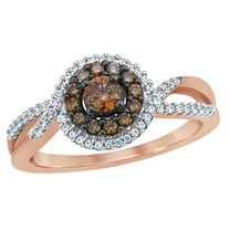 AFFY Champagne & White Natural Diamond Swirl Frame Engagement Ring in 10k Rose Gold
