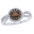 thumbnail image 1 of AFFY Champagne &White Natural Diamond Swirl Frame Engagement Ring in 10k White Gold, 1 of 1