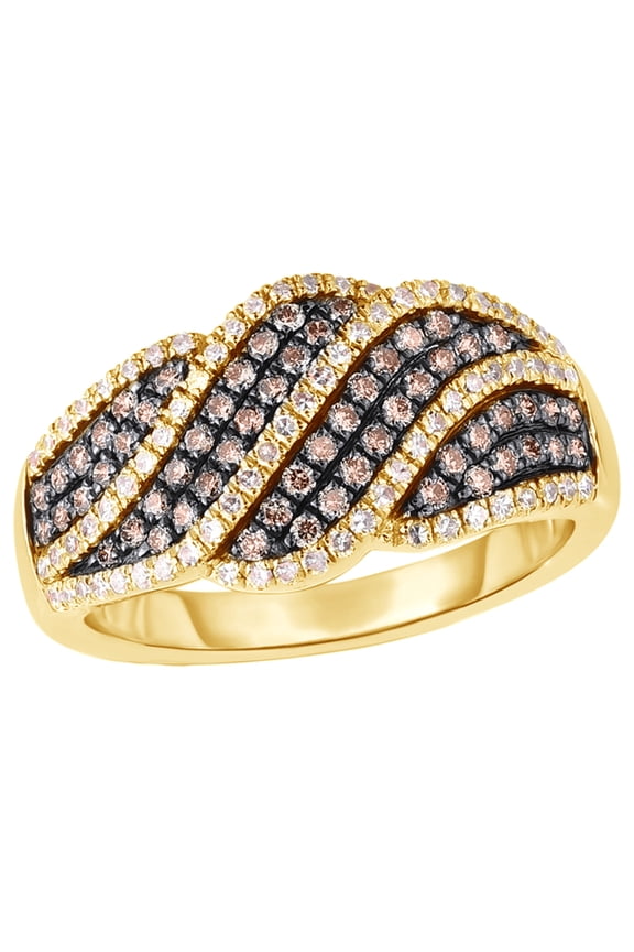 Champagne & White Natural Diamond Wave Ring in 14K Yellow Gold (0.75 cttw)
