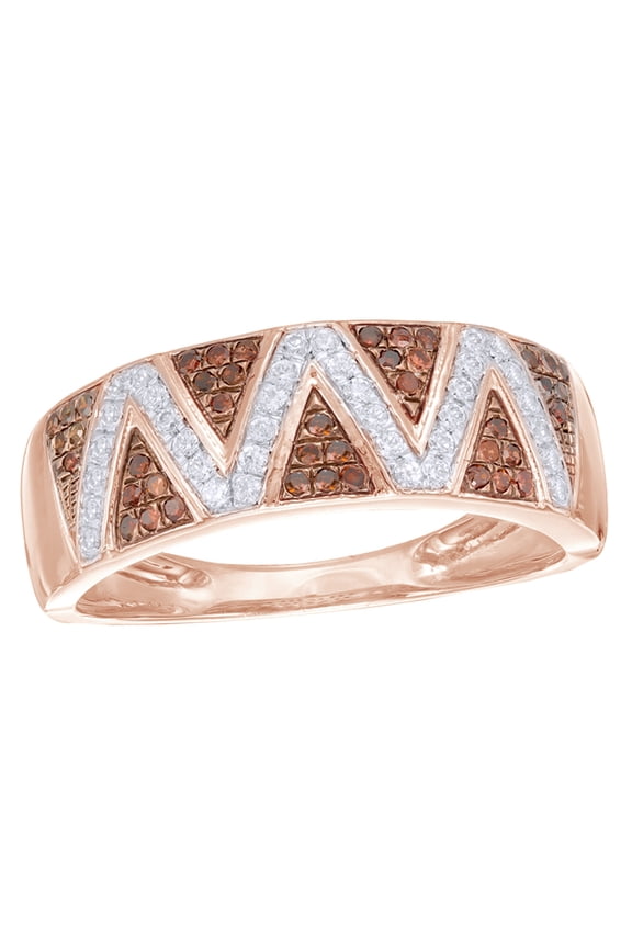 Champagne & White Natural Diamond Zig-Zag Ring in 10k Rose Gold