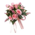 thumbnail image 1 of Champagne White Rose Artificial Wedding Bouquet Set Bridal Bouquet with Silk Ribbon Bridesmaid Bouquets for Wedding Ceremony ( Pink ), 1 of 7
