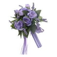 thumbnail image 1 of Champagne White Rose Artificial Wedding Bouquet Set Bridal Bouquet with Silk Ribbon Bridesmaid Bouquets for Wedding Ceremony ( Purple ), 1 of 7
