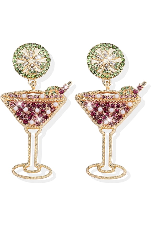 Champagne Wine Glass Dangle Earrings, Rhinestone Decor for Party Prom