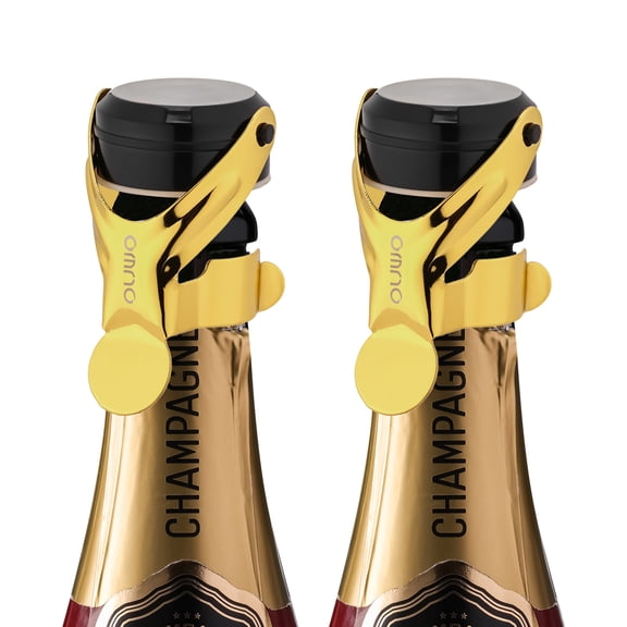 Champagne&Wine Stopper Stainless Steel with Food Grade Silicone, Leak-Proof and Bubble Retaining Saver Keeps Wine&Champagne Fresh，Suitable for All Standard Size Wine&Sparkling(2 Pack Gold）