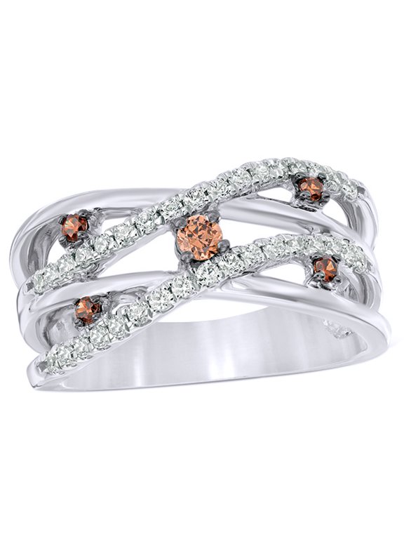 Champagne & White Natural Diamond Layered Orbit Ring in 10k White Gold By