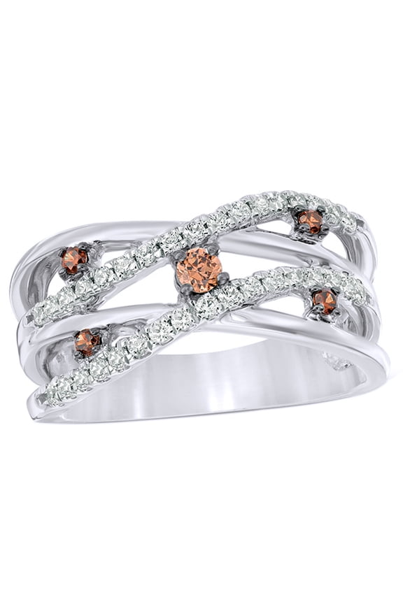 Champagne & White Natural Diamond Layered Orbit Ring in 10k White Gold By