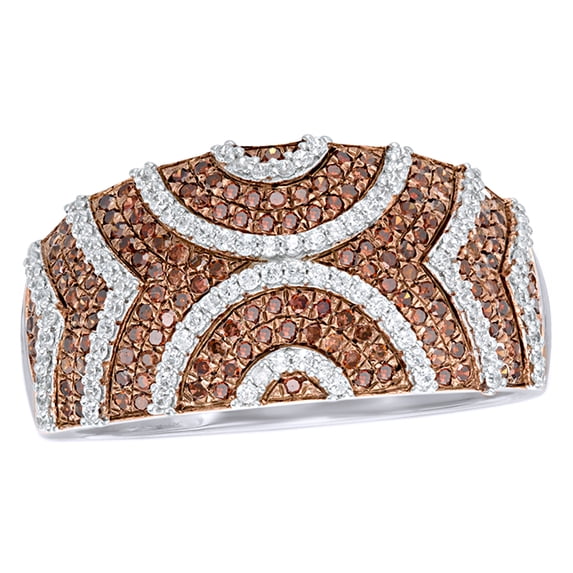 AFFY Champagne & White Natural Diamond Patterned Dome Ring in 10k White Gold By