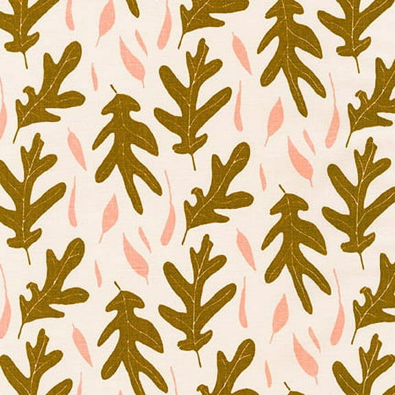 Champagne coral leaf linen fabric Quarry Trail Robert Kaufman linen Sold by the Quarter Yard