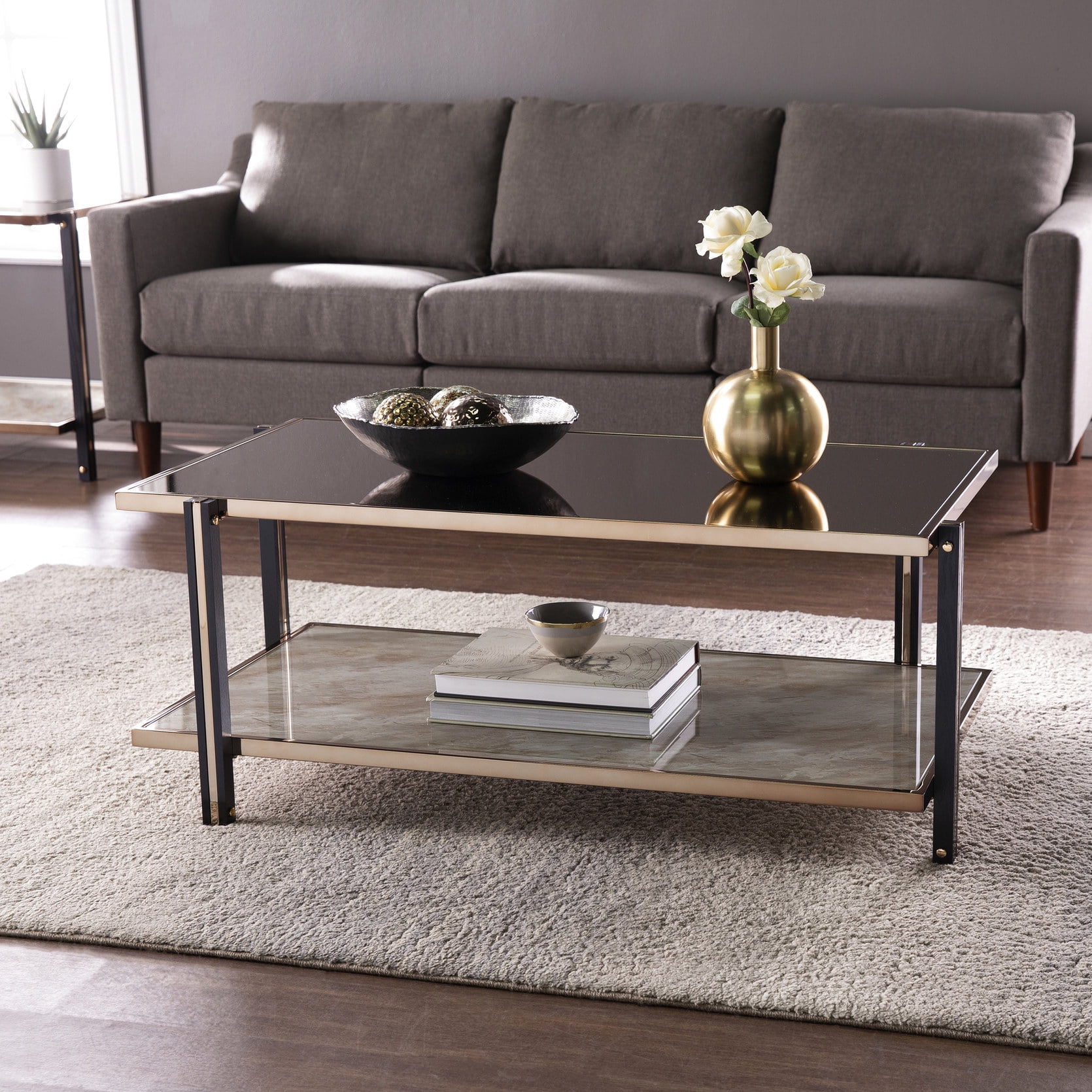 Champagne frame, smoky mirror, clean - lined table / Beautify living ...