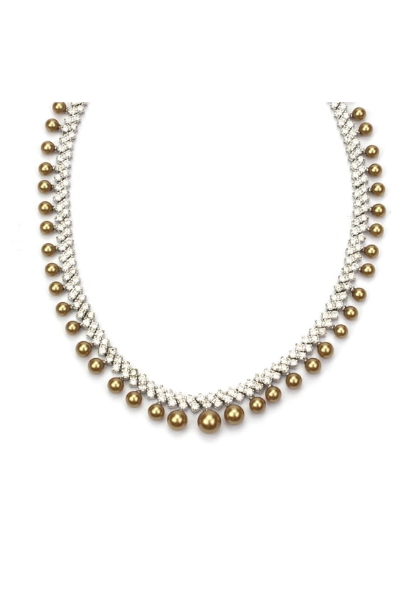 Elegant Vintage-Style Champagne Pearl and Crystal Graduated Necklace, 16 inch Jewelry Necklace