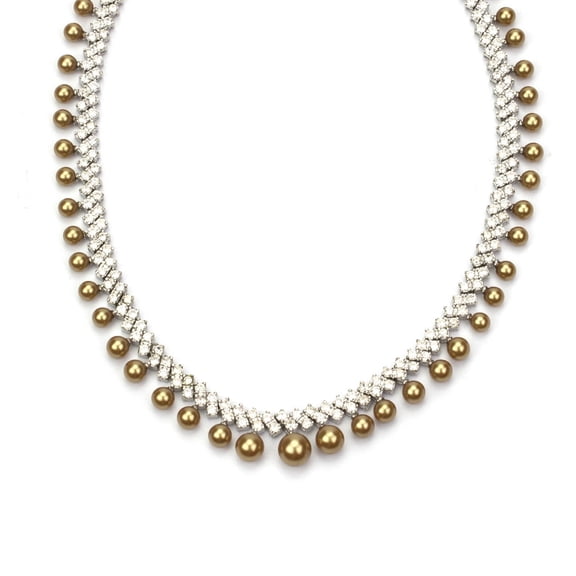 Elegant Vintage-Style Champagne Pearl and Crystal Graduated Necklace, 16 inch Jewelry Necklace
