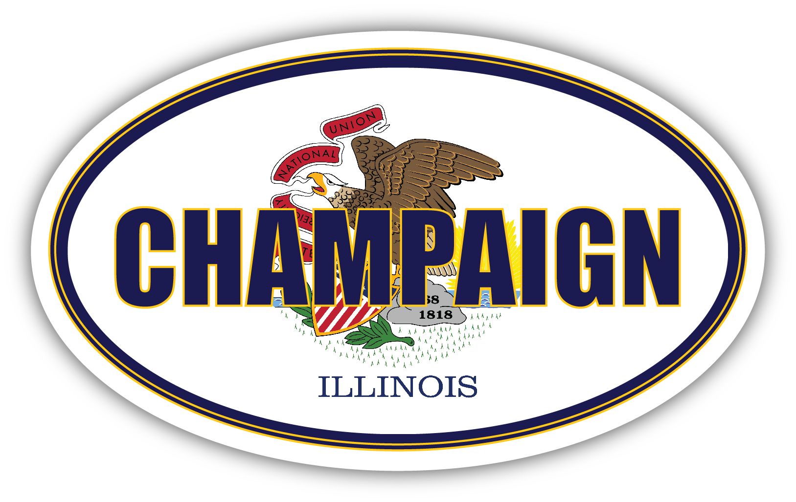 Champaign City Illinois State Flag IL Flag Champaign County Oval State Colors Bumper Sticker