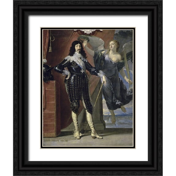 Champaigne, Philippe de 26x32 Black Ornate Wood Framed with Double Matting Museum Art Print Titled - Louis Xiii Crowned By Victory