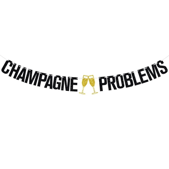 Champange Problems Banner, Nashville Bachelorette, Let's Party Ya'll, Bach Party Bunting Sign, Funny Birthday Party Decorations Supplies (Black & Gold)