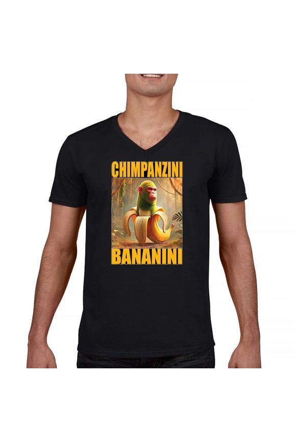 Champanzini Bananini Men's V-Neck T-shirt Fun Italian Brainrot Gen Z Alpha Meme