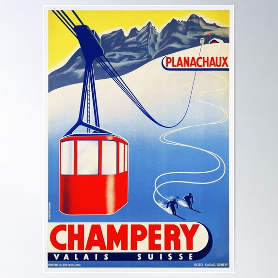 Champery Valais Suisse Planachaux Switzerland 1947 Old Travel Poster Wall Art, Modern Wall Decor For Living Room Bedroom, 12x18 UNFRAMED
