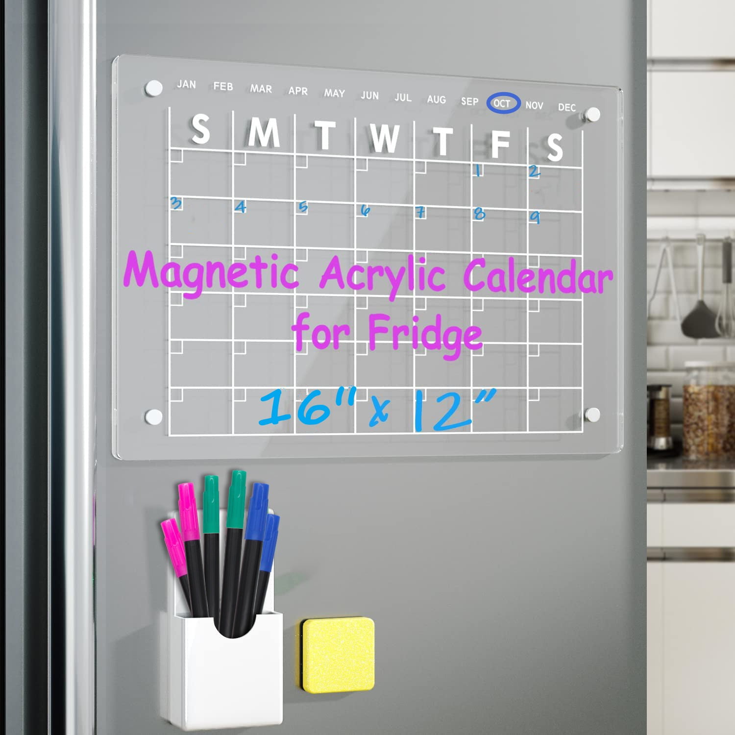 Champhox Acrylic Calendar for Fridge 16"x12" Clear Dry Erase Calendar Board for
