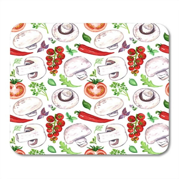 Champignons Tomatoes Pepper and Culinary Herbs Seamless Pattern Design Hand Mousepad Mouse Pad Mouse Mat 9x10 inch