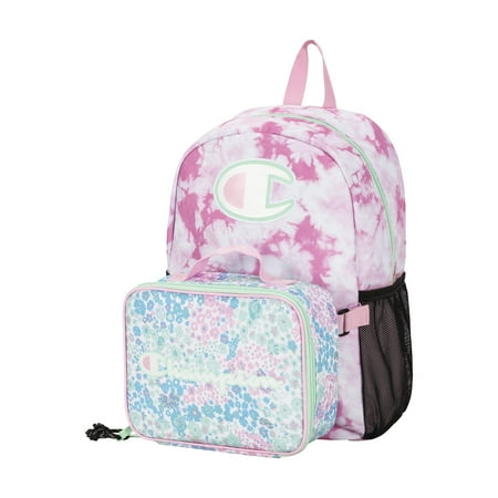 Champion 2-Piece Munch Backpack with Lunch Box Kit Bag (Blue/Pink)