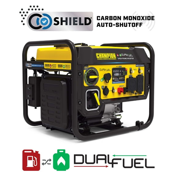 Champion 5500-Watt Dual Fuel RV Ready Portable Open Frame Inverter Generator with Quiet Technology and CO Shield