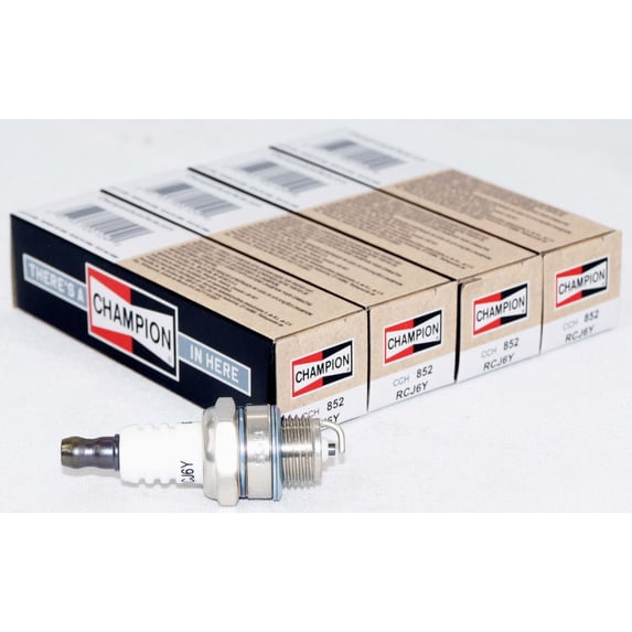Champion 852 RCJ6Y Copper Plus Small Engine Spark Plug - Compatible with Select 2-Cycle Outdoor Power Equipment - 4 Pack