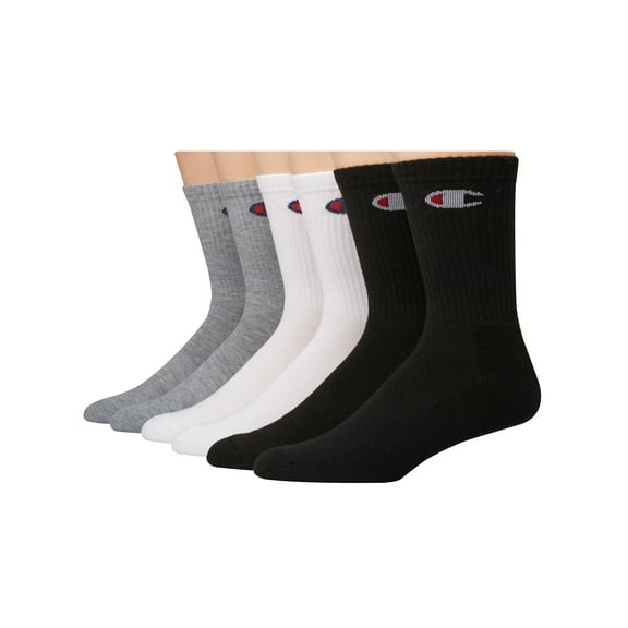 Champion, Adult Men's, Double Dry Performance Athletic Logo Crew Socks, 6-Pack, Size 10-13