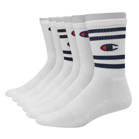 Champion, Adult Mens, 6-Pack Logo Crew Socks, Sizes 10-13
