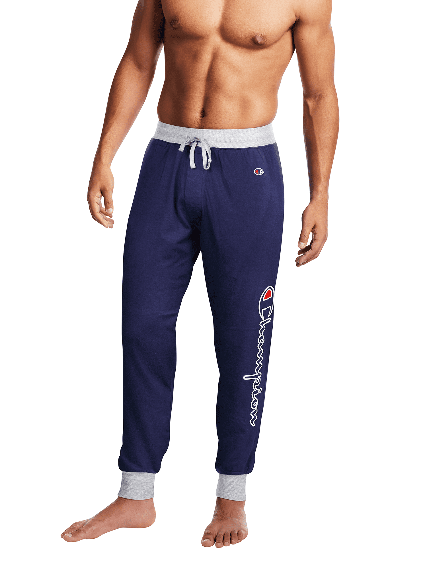 Champion, Adult Mens, Rib Cuff Vertical Logo Pajamas Sleep Pants, Sizes  S-2XL