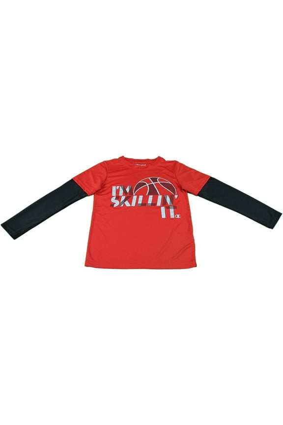 Authentic Boys Size 4 "I'm Skillin It" Long Sleeve Top, Crimson/Black