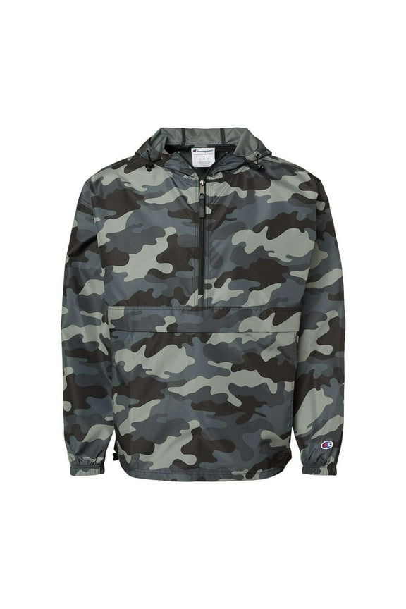 B63284134 Mens Packable Quarter-Zip Jacket, Concrete Camo - Medium