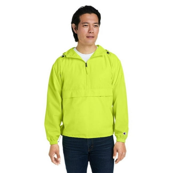Champion B63284163 Mens Packable Quarter-Zip Jacket, Safety Green - Small