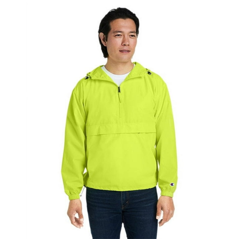 Champion B63284163 Mens Packable Quarter Zip Jacket Safety Green Small