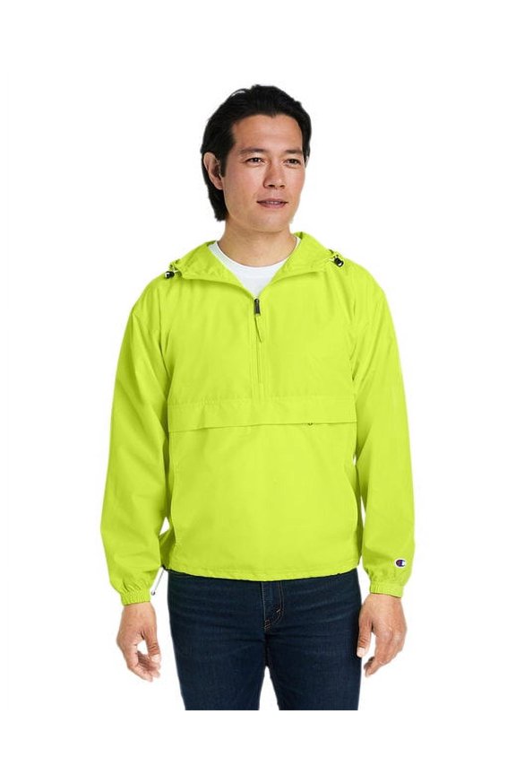 B63284165 Mens Packable Quarter-Zip Jacket, Safety Green - Large