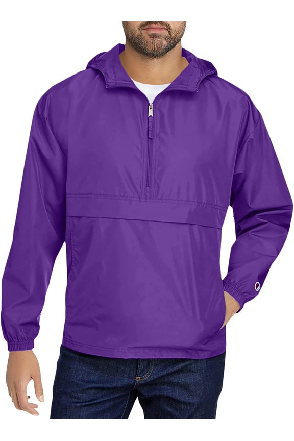 B63284166 Mens Packable Quarter-Zip Jacket, Safety Green - Extra Large