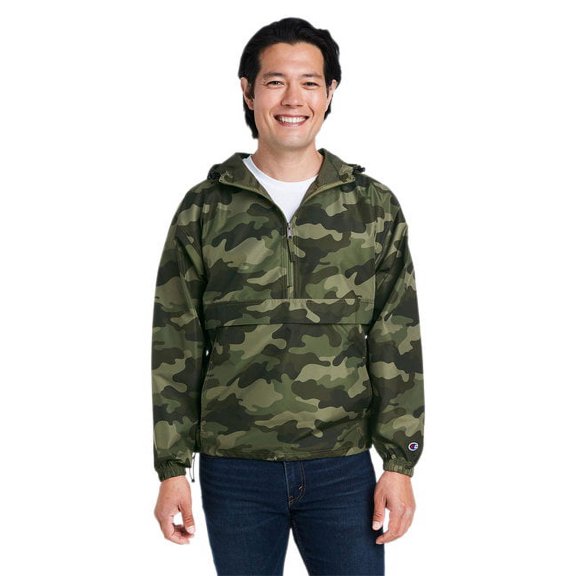 Champion B63284644 Mens Packable Quarter-Zip Jacket, Olive Green Camo - Medium