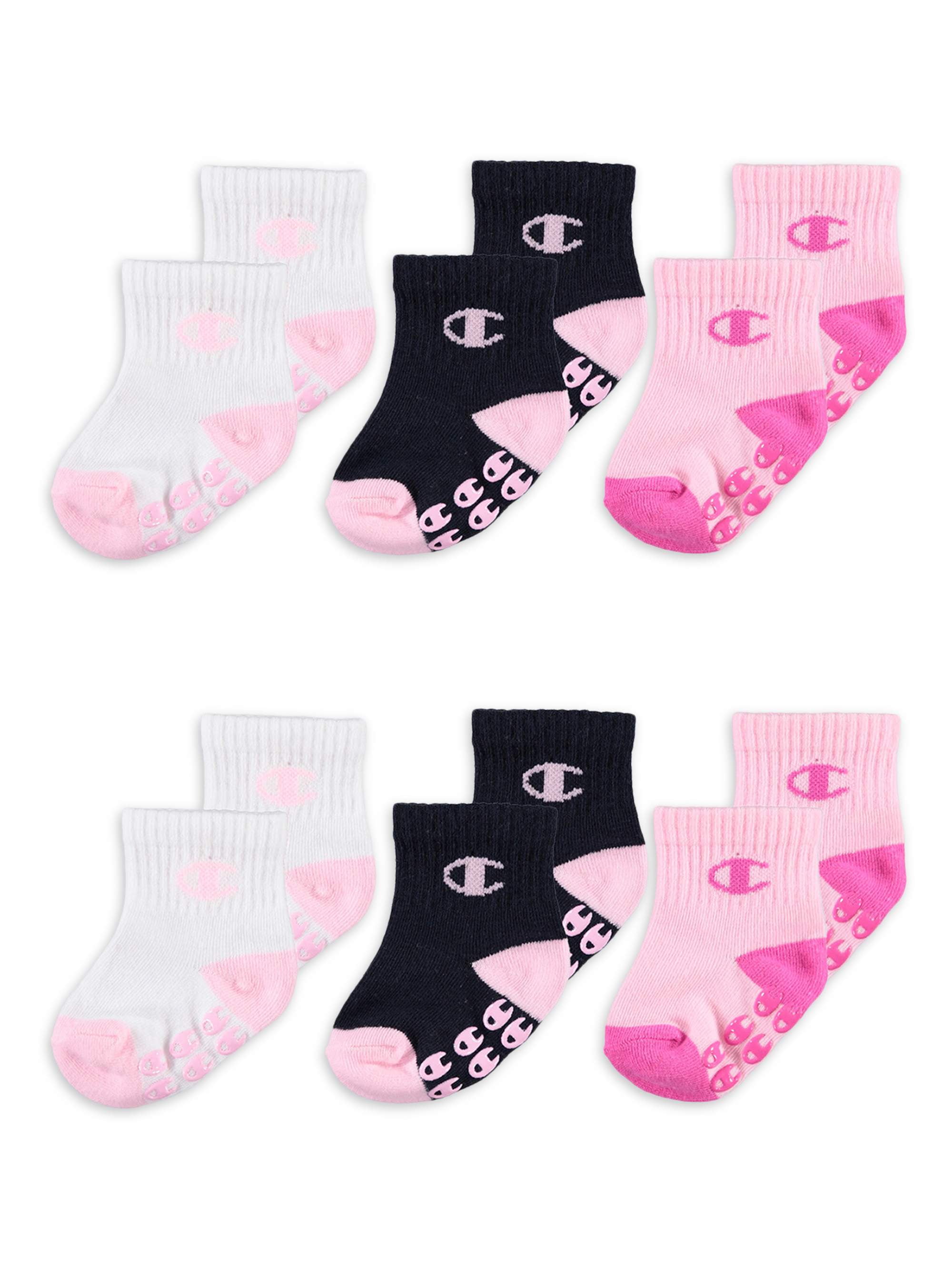 Champion Baby Girl Socks, 6 Pack Ankle Grippers