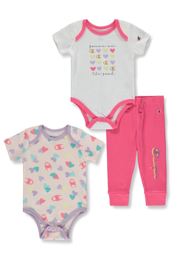 Baby Girls' 3-Piece Joggers Set Outfit Color: hot pink Size: 6 months
