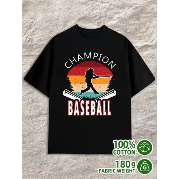 Greenink Champion Baseball for men 180G 100% Cotton black Classic Unisex Shirt Short Sleeve tshirts Retro Unisex Shirt Short Sleeve tshirts Unique Design Unisex Shirt Cotton tshirts
