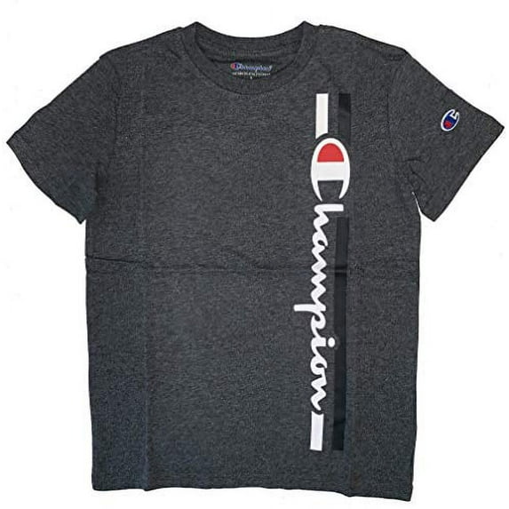 Champion Big Boys Vertical Logo-Print T-Shirt (Small) Granite Heather