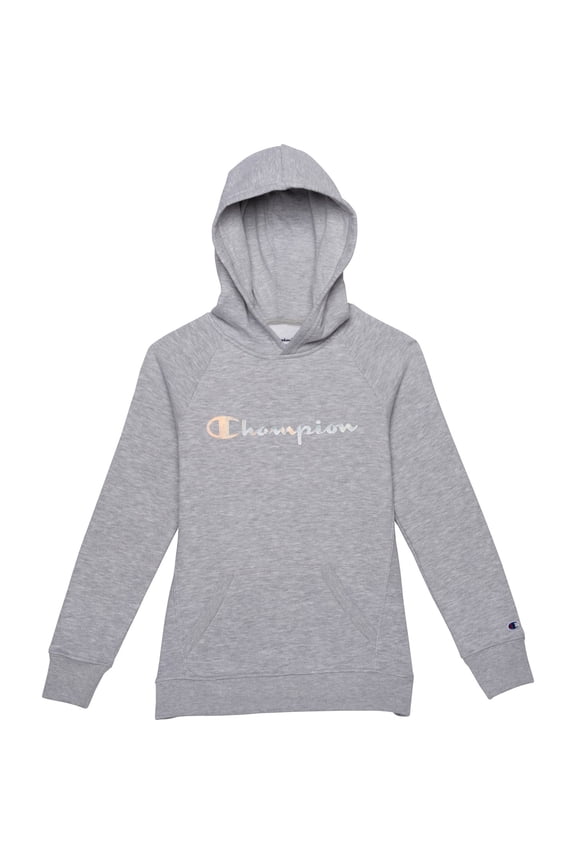 Big Girls Long-Sleeve Iridescent Fleece Hoodie (Oxford Heather, Medium, M)