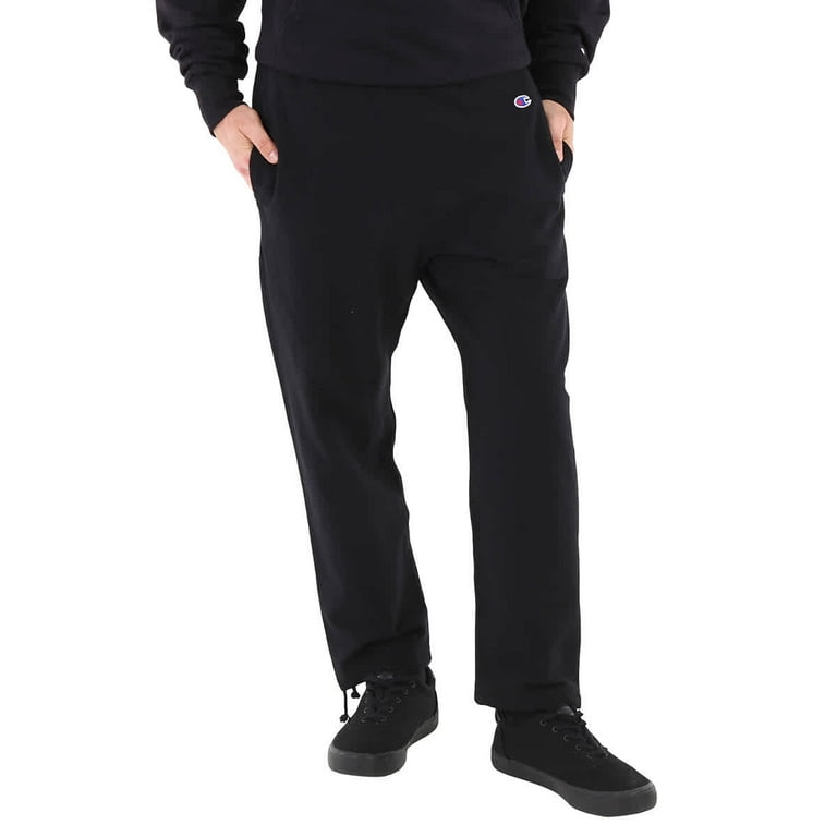 Champion Black Cotton Logo Long Sweatpants, Size Medium 