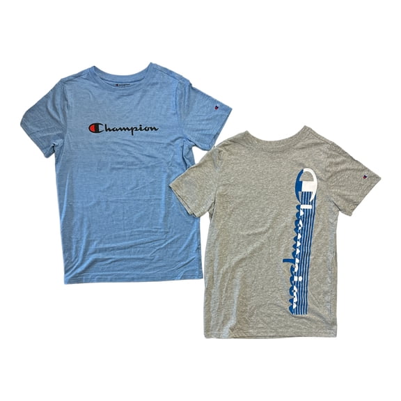 Champion Boy's 2-Pack Short Sleeve Crewneck Athletic Tees (Heather Grey/Bozetto Blue, 5/6)